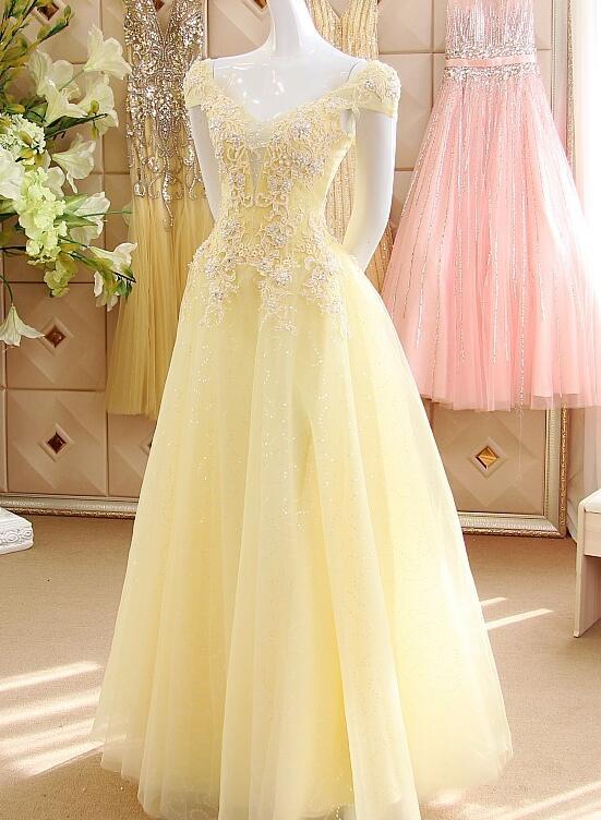 Light Yellow Tulle Cap Sleeves with ...